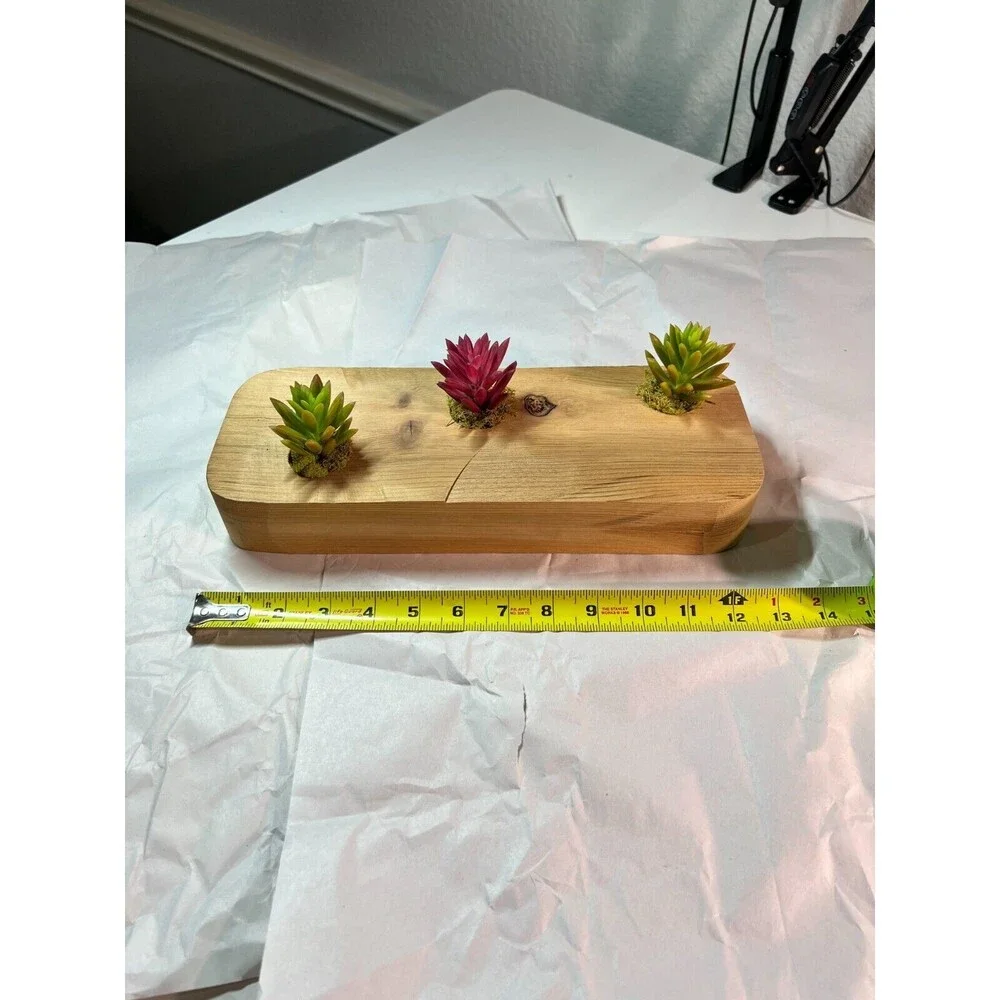 Handemade wood piece with faux succulents